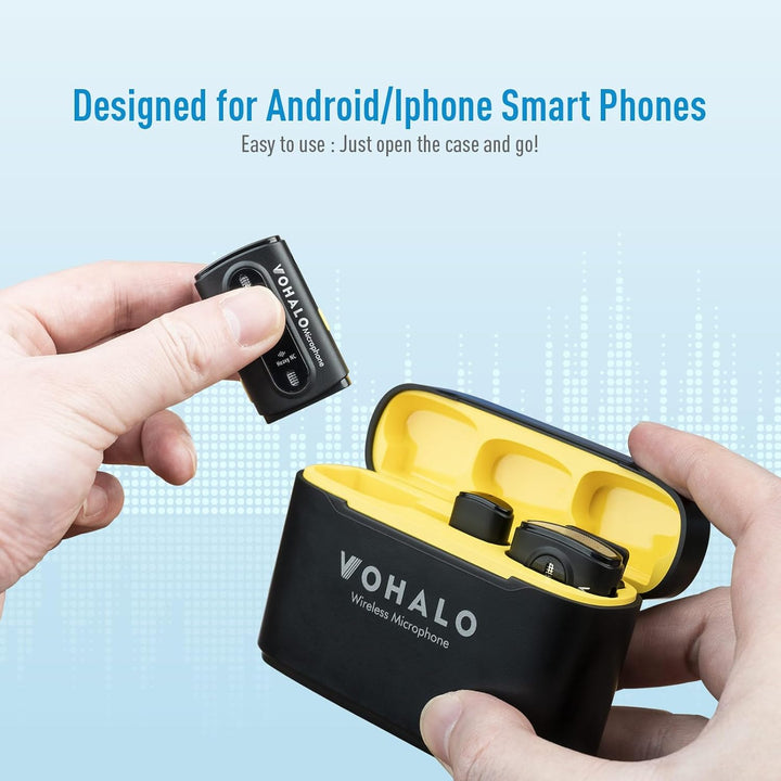 VOHALO Wireless Lavalier Mikrofon für iPhone iPad Android mit Ladekoffer 2.4G Dual 30 Stunden Spielz