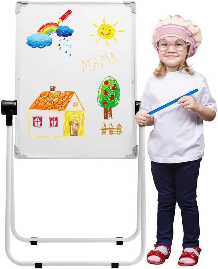DOEWORKS Kinder Whiteboard Staffelei Doppelseitiges Staffelei Kinder Whiteboard & Kreidetafel mit Au