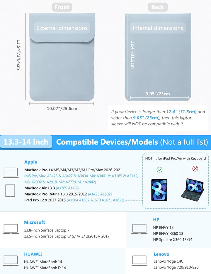 HYZUO 13,3-14 Zoll Laptophülle für MacBook Pro 14 M5/M4/M3/M2/M1 Pro/Max 2026-2021, 13,3" MacBook Ai
