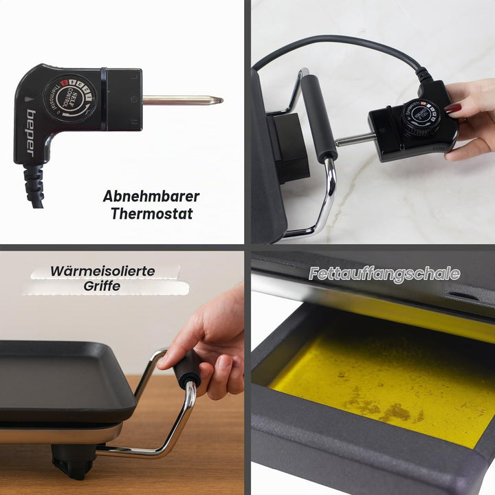 BEPER P101BBQ070 XL Elektrischer Teppanyaki-Grill 70 x 23 cm, Antihaftbeschichtung mit einstellbarem