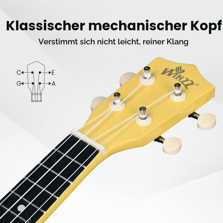 Winzz Sopran Ukulele Starter Kit für Anfänger mit Tasche, Clip-On Tuner, Zusätzlichen Saiten, Gurt,