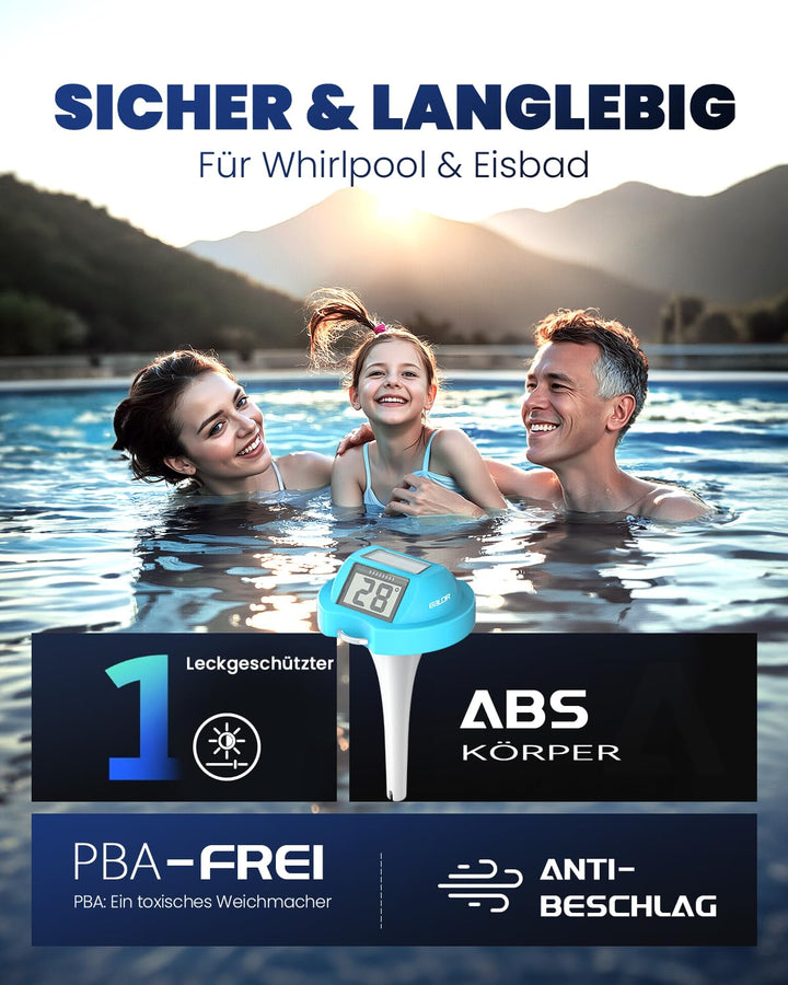 BALDR Solar Schwimmendes für Pool mit zwei grossen Displays | IPX7 wasserdichter digitaler Temperatu