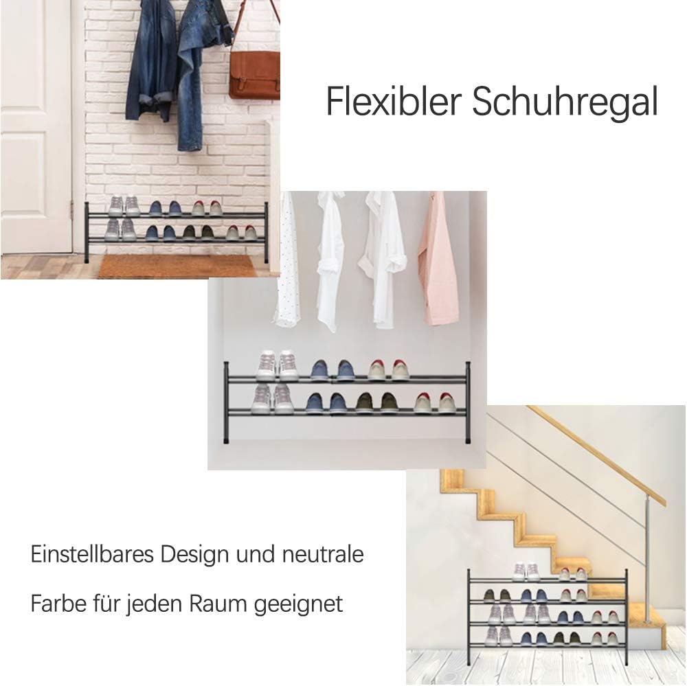 TZAMLI Ausziehbar Schuhregal mit 2 Ebenen zur Aufbewahrung von bis zu 12 Paar Schuhen, Verstellbarer
