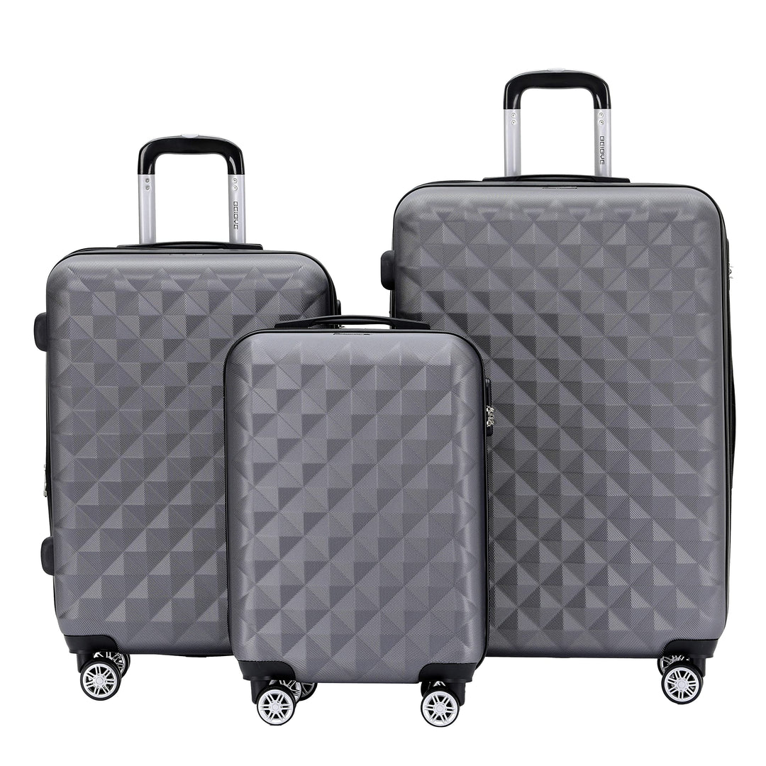 BEIBYE Zwillingsrollen 2066 Hartschale Trolley Koffer Reisekoffer Gepäck M-L-XL-Set (Business Grey,