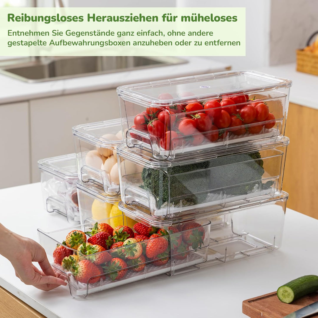 Antimbee 4er-Pack Kühlschrank Organizer Schublade, Stapelbare Organizer Kühlschrank mit Deckel, Aufb