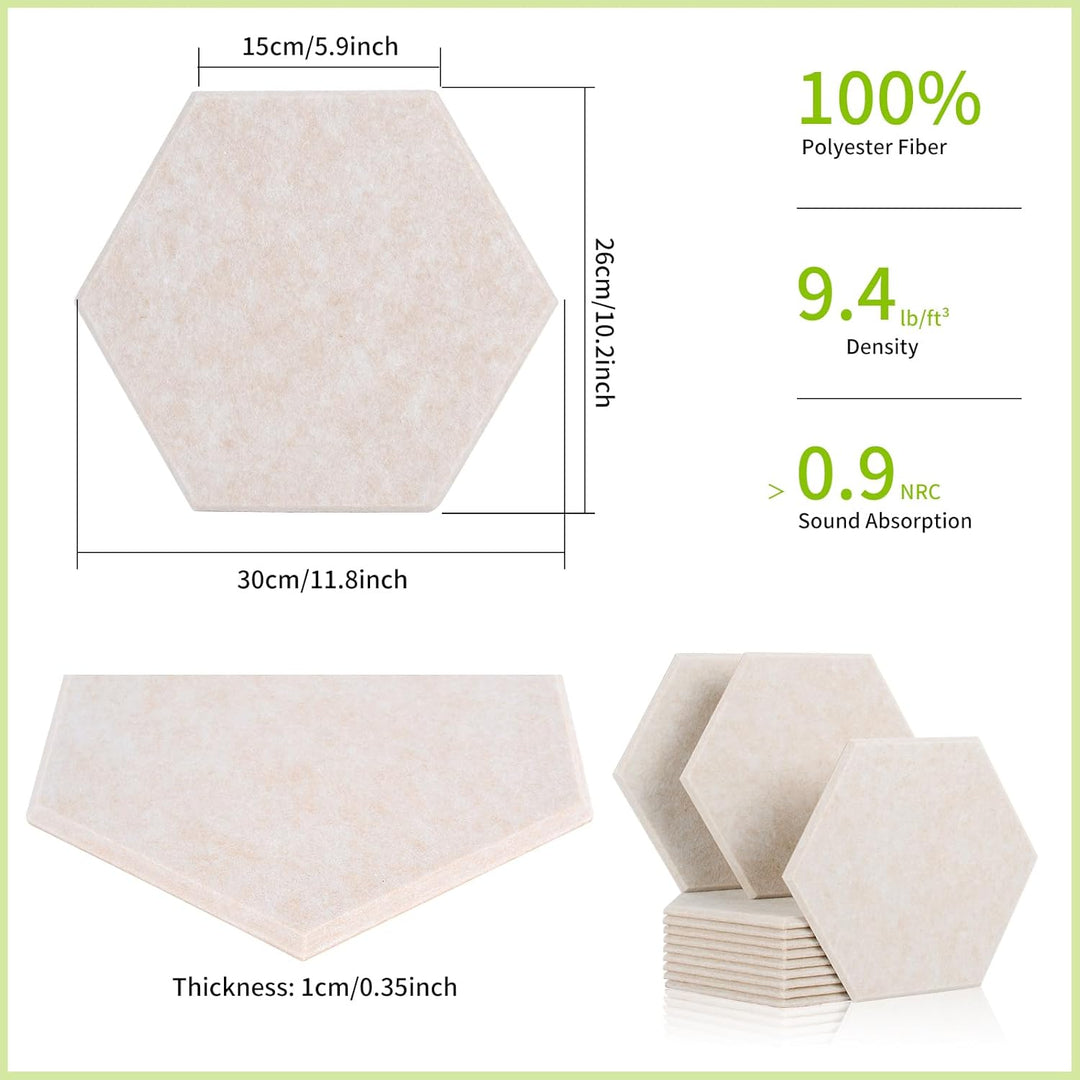 Rdutuok 12 Stück Akustik Panel,30x26x1cm Hexagon Akustik Absorber Schallschutzplatten Akustikpaneele