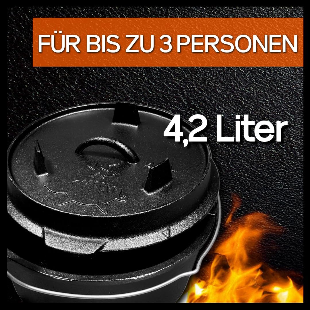 Grillschweine Dutch Oven 4.5QT (4,2 L mit Füsse) - BBQ Schmorofen - Gusseisen Feuertopf, 4,2 L mit F