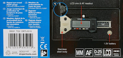 Draper Expert 39591 Digitaler Profiltiefenmesser mit Edelstahlgehäuse