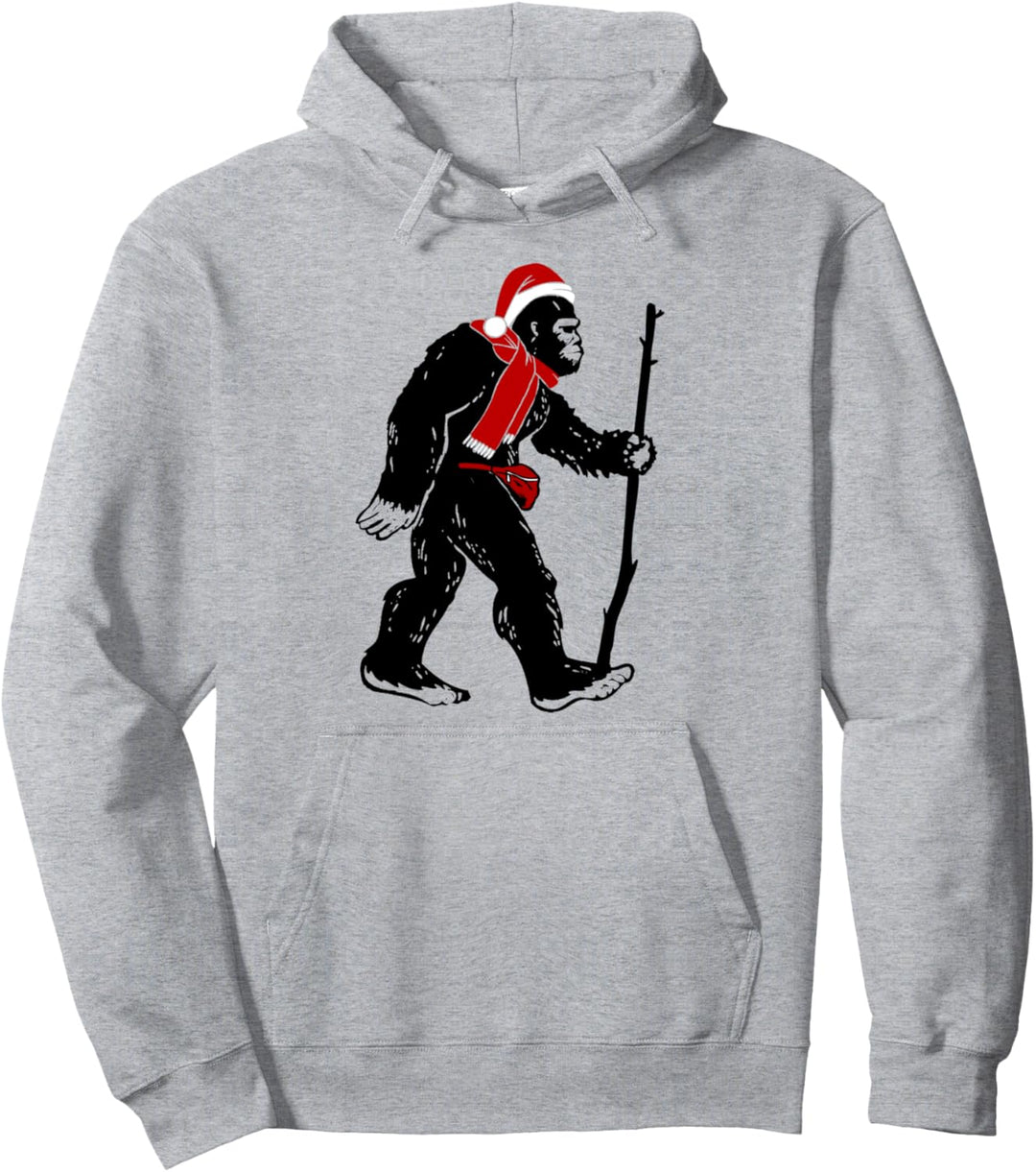 Bigfoot Walking Santa Hat Christmas Pullover Hoodie