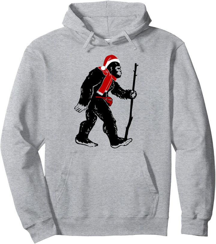 Bigfoot Walking Santa Hat Christmas Pullover Hoodie