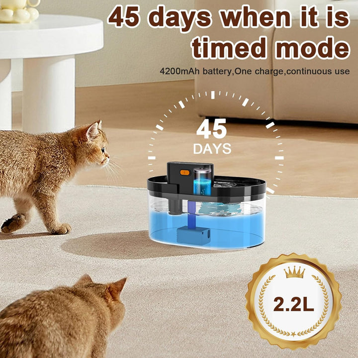Katzenbrunnen Kabellos, Diealles Shine 2.2L Trinkbrunnen für Katze mit Bewegungsmelder, 4200mAh Wass
