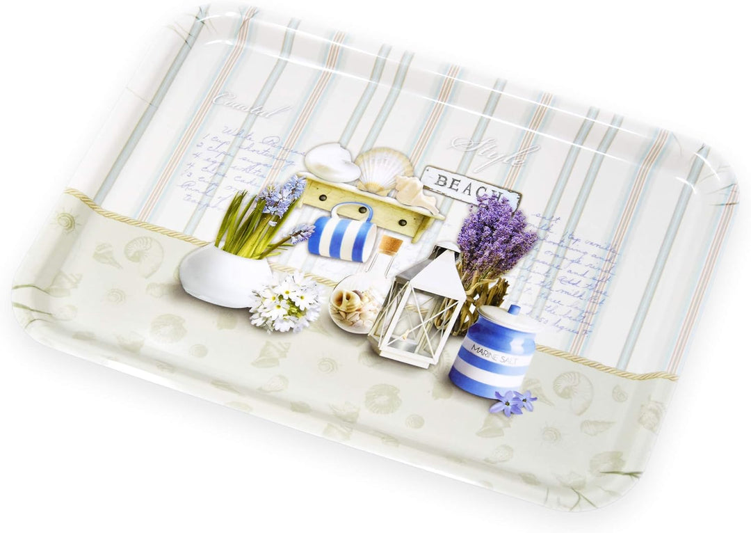 Lashuma Rechteckiges Kuchentablett 45x31 cm, Druck: Strandoase, Esstablett aus Italien, Desserttable