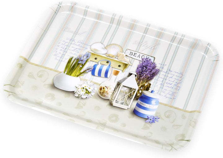Lashuma Rechteckiges Kuchentablett 45x31 cm, Druck: Strandoase, Esstablett aus Italien, Desserttable