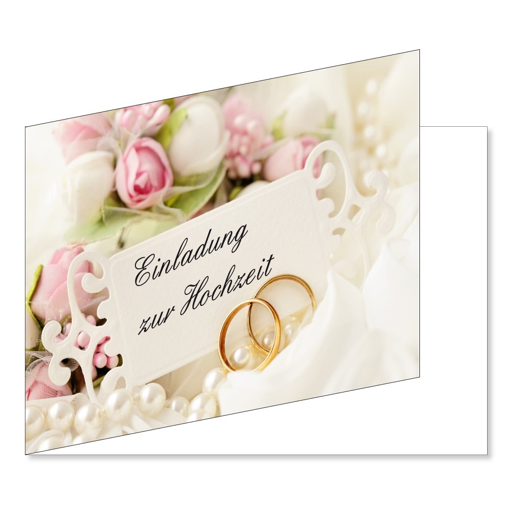 50 Stück Einladungskarten zur Hochzeit (EKT-103) Format DIN A6 - Einladungen Ringe auf Rosen Trauung
