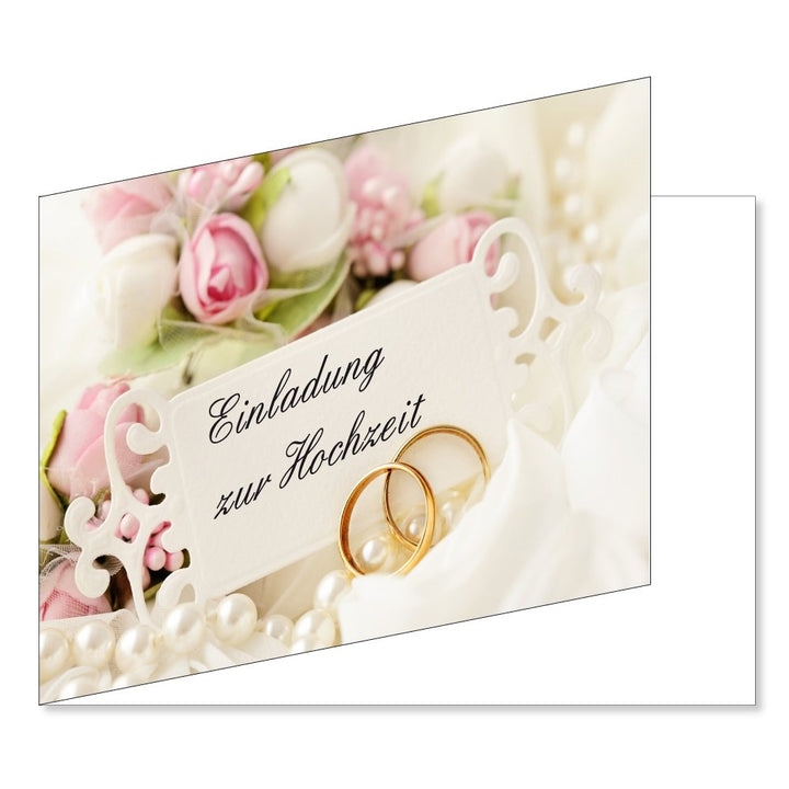 50 Stück Einladungskarten zur Hochzeit (EKT-103) Format DIN A6 - Einladungen Ringe auf Rosen Trauung