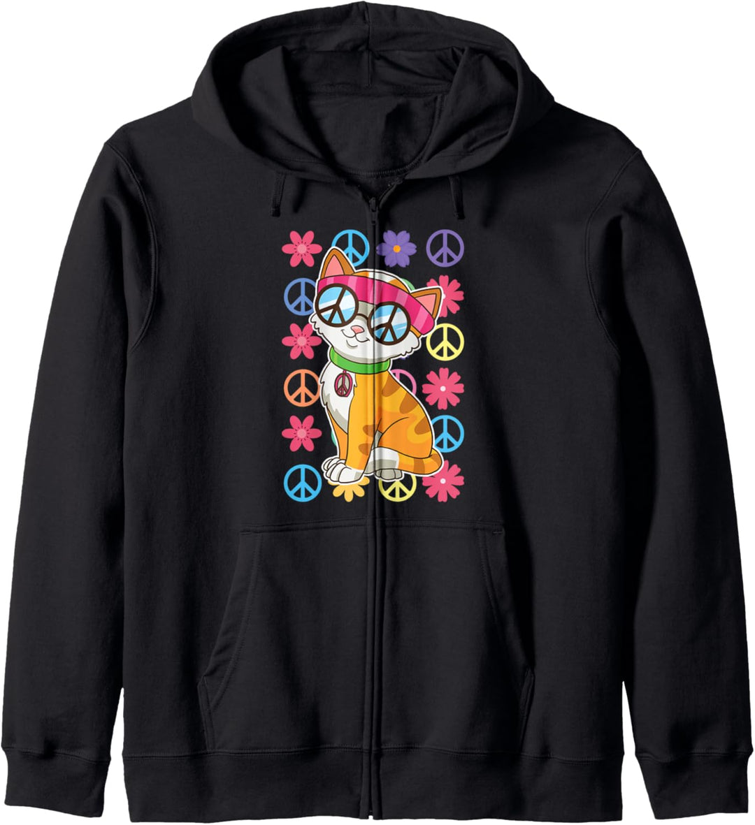 Friedenszeichen Coole Hippie-Katze mit Sonnenbrille Buntes F Kapuzenjacke
