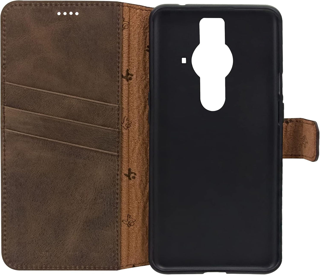Suncase Book-Style Hülle kompatibel mit Sony Xperia Pro-I Leder Tasche (Slim-Fit) Lederhülle Handyta