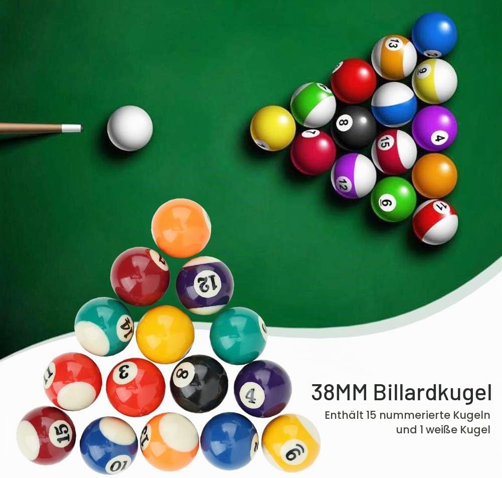 MAGT Billardkugeln Set, 16 Stück 38 mm Billardkugel Set Harz Billard Kugel Set Kleine Billiard Tisch