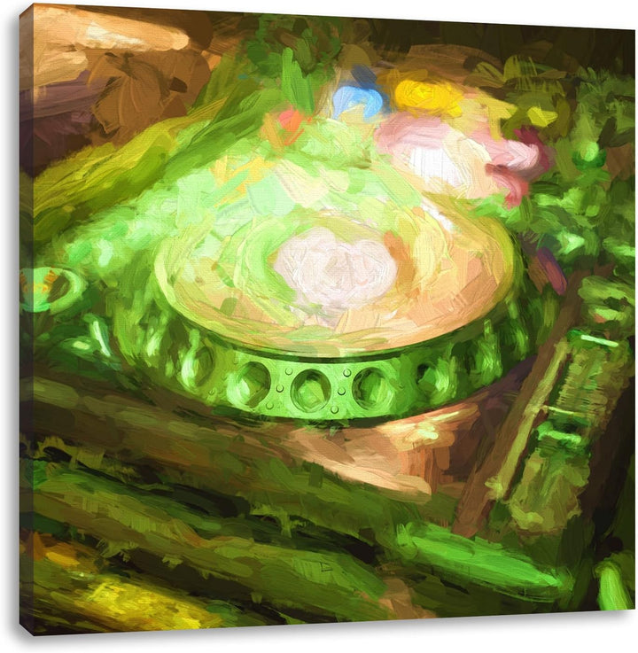 Pixxprint Grün beleuchteter DJ Pult als Leinwandbild/Grösse: 70x70 cm/Wandbild/Kunstdruck/fertig bes
