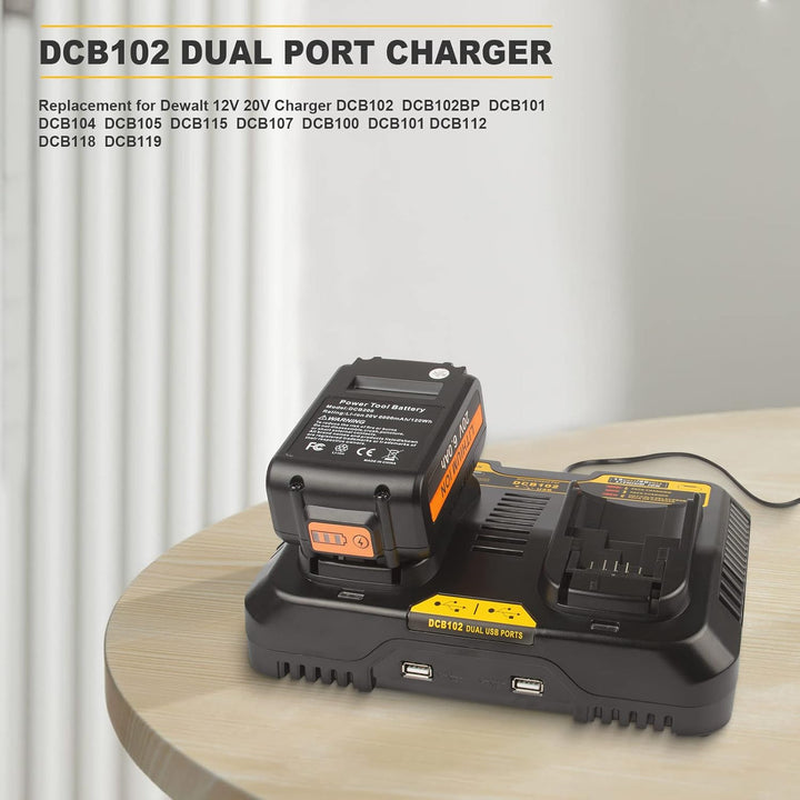 ASUNCELL Dual Port Akku Ladegerät Kompatibel mit Dewalt DCB115 18V XR, 3.0A 12V-20V MAX Li-Ion Schne