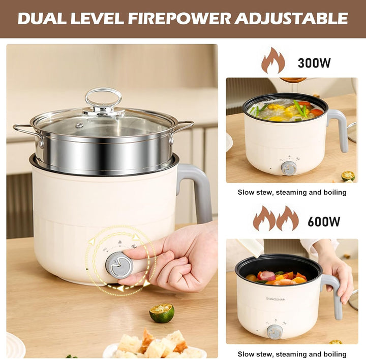 Elektrischer Hot Pot Kochtopf, Elektrische Hot Pot Topf 1,8 L, Elektrischer Kochtopf, Antihaft Mini