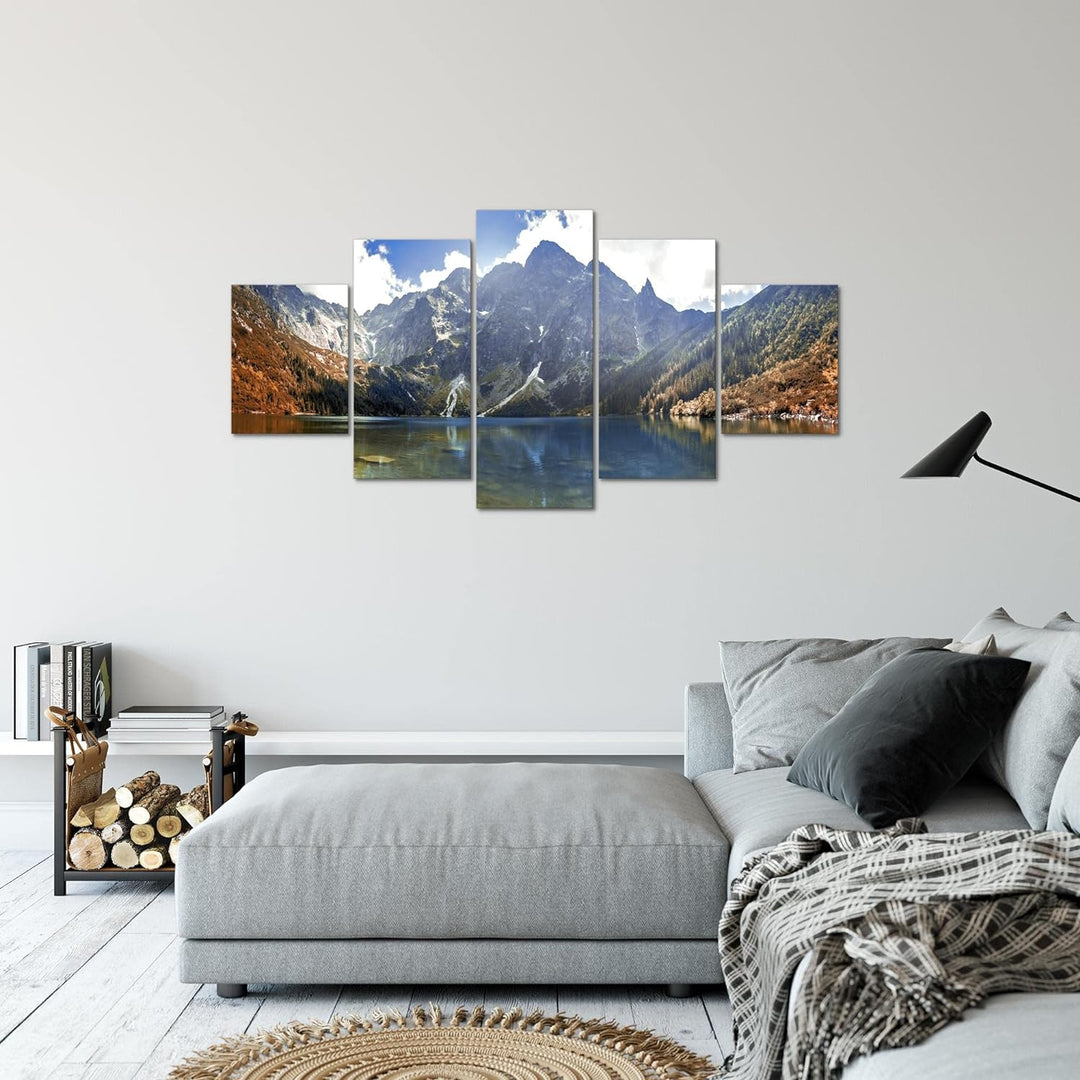 Runa Art Bild Schlafzimmer Wohnzimmer Berge Landschaft 5 Teilig Wasser Beige Grau Wandbilder auf Vli