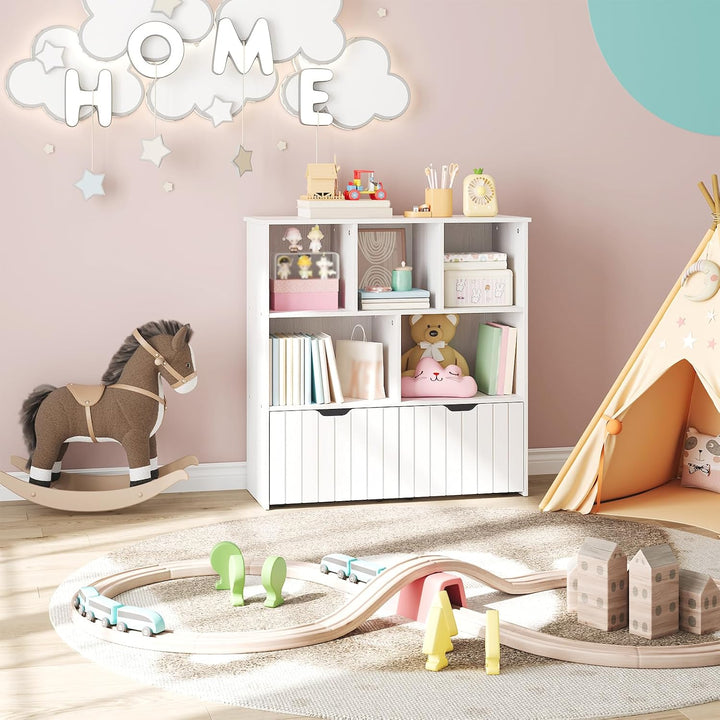 HOOBRO Kinderregal, Spielzeugregl, Bücherregal für Kinder EWT88CW01 | Spielzeugaufbewahrung, 2 separ