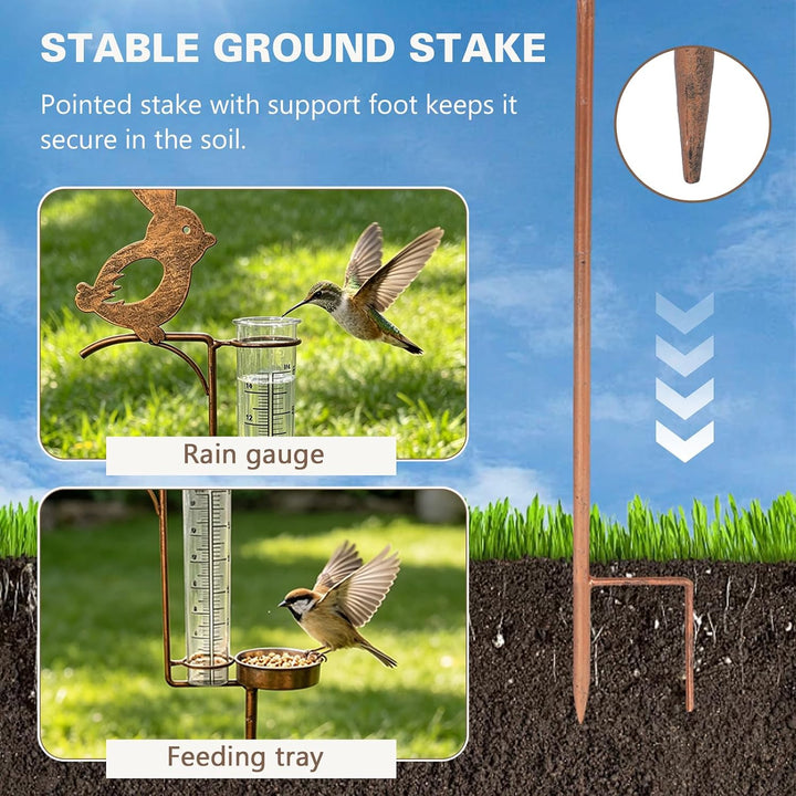 2-in-1 Regenmesser &amp; Vogelfutterstation Gartenstecker mit Hasen-Dekor