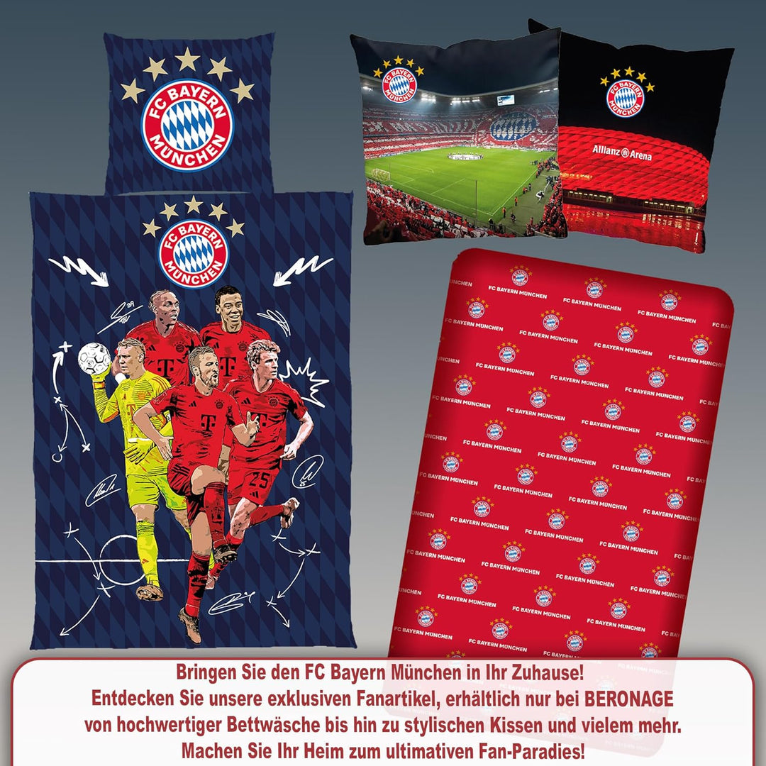FC Bayern München Wende-Bettwäsche - REKORDMEISTER 135 x 200 + 80 x 80 cm 100% Baumwolle Biber/Flane