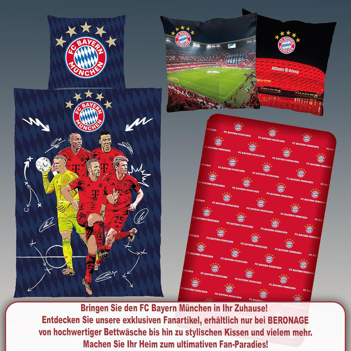 FC Bayern München Wende-Bettwäsche - REKORDMEISTER 135 x 200 + 80 x 80 cm 100% Baumwolle Biber/Flane
