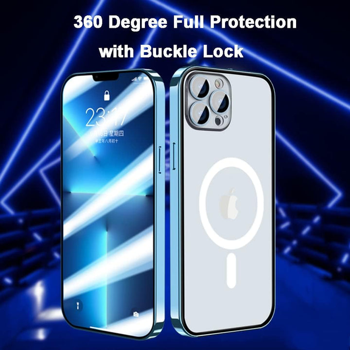 iPhone 14 Schutzhülle Transparent Gehärtetes Glas Case Original Metall Stossfänger 360 Grad Schutz C