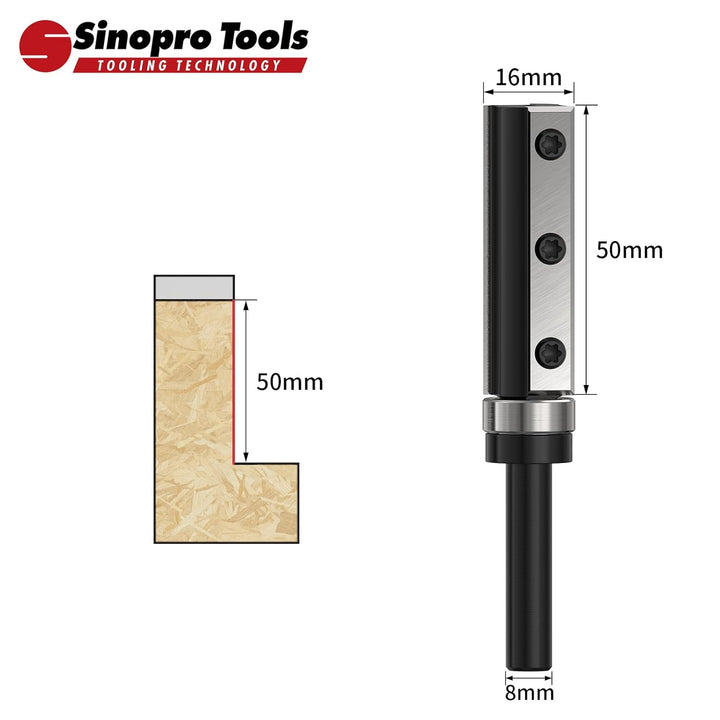 Sinoprotools Wendeplatten Bündigfräser HW – 8 mm Schaft, 16 mm Schneidendurchmesser, 50 mm Schneiden