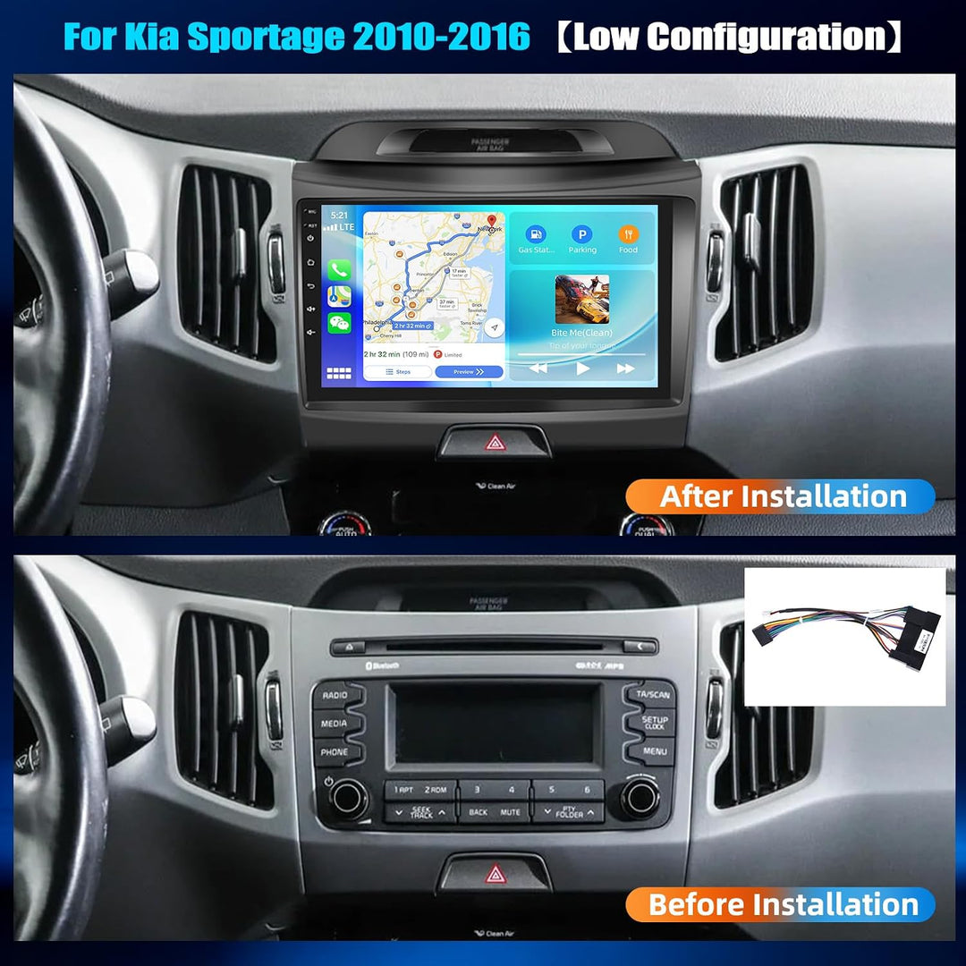 CAMECHO 4G+128G Android 15 Autoradio für Kia sportage 2010-2016 mit Carplay Android Auto,9" IPS Touc