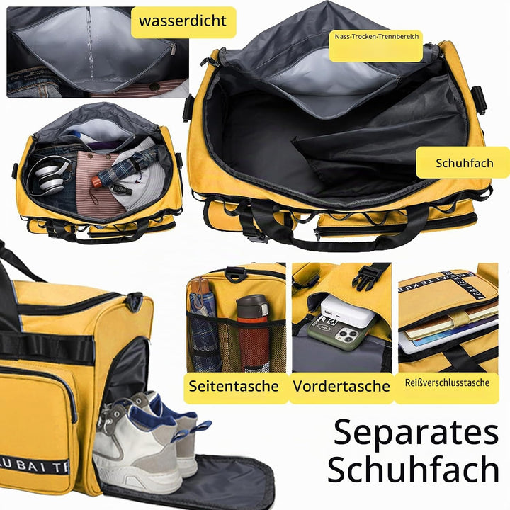 Reisetasche Damen Herren, 65L Wasserabweisende Sporttasche, Large Capacity Reise Tasche Gym Bag, mit