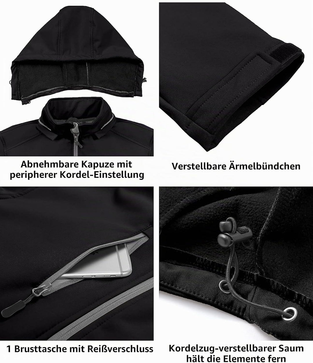 Little Donkey Andy Softshelljacke für Herren mit abnehmbarer Kapuze, Fleecefutter und Wasserabweisen