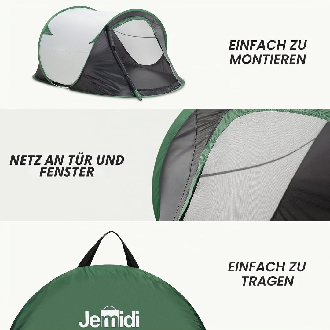 JEMIDI Pop Up Wurfzelt 2 Personen - Zelt 220x120x95cm - 2 Mann Campingzelt Trekkingzelt Strandzelt -