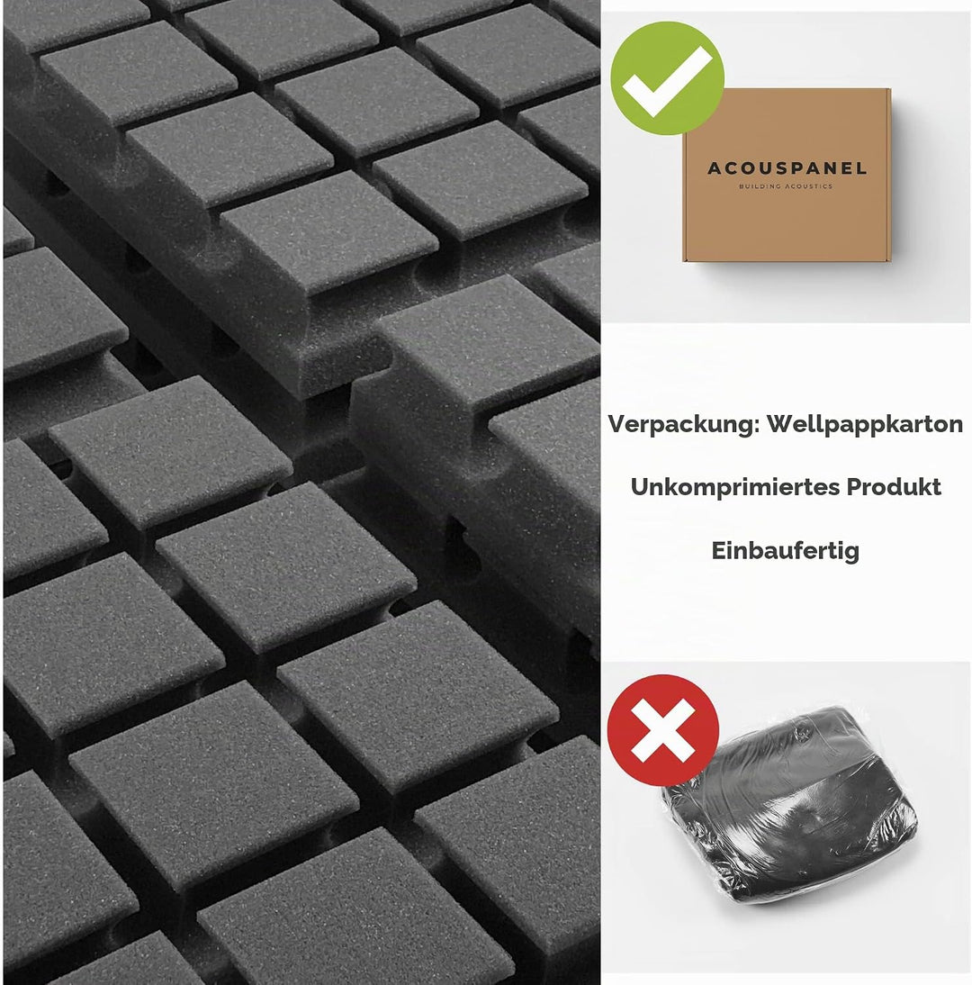 AcousPanel Akustikschaumstoff 12 Stücke Schaumstoffplatten 30x30x5cm Anthrazitgrau.