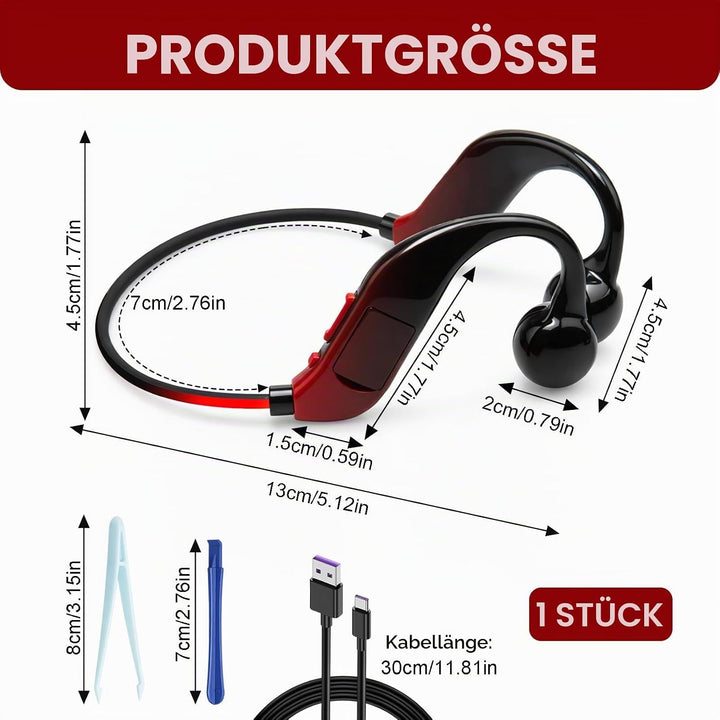 Bone Conduction Kopfhörer Knochenschall Bluetooth5.4 Open-Ear, kabellose Sport Kopfhörer mit IPX5 wa