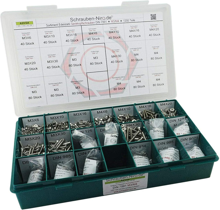 Sortiment M3 + M4 DIN 7991 (ISO 10642) Edelstahl A2 (V2A) Senkschrauben (Innensechskant) - Set beste
