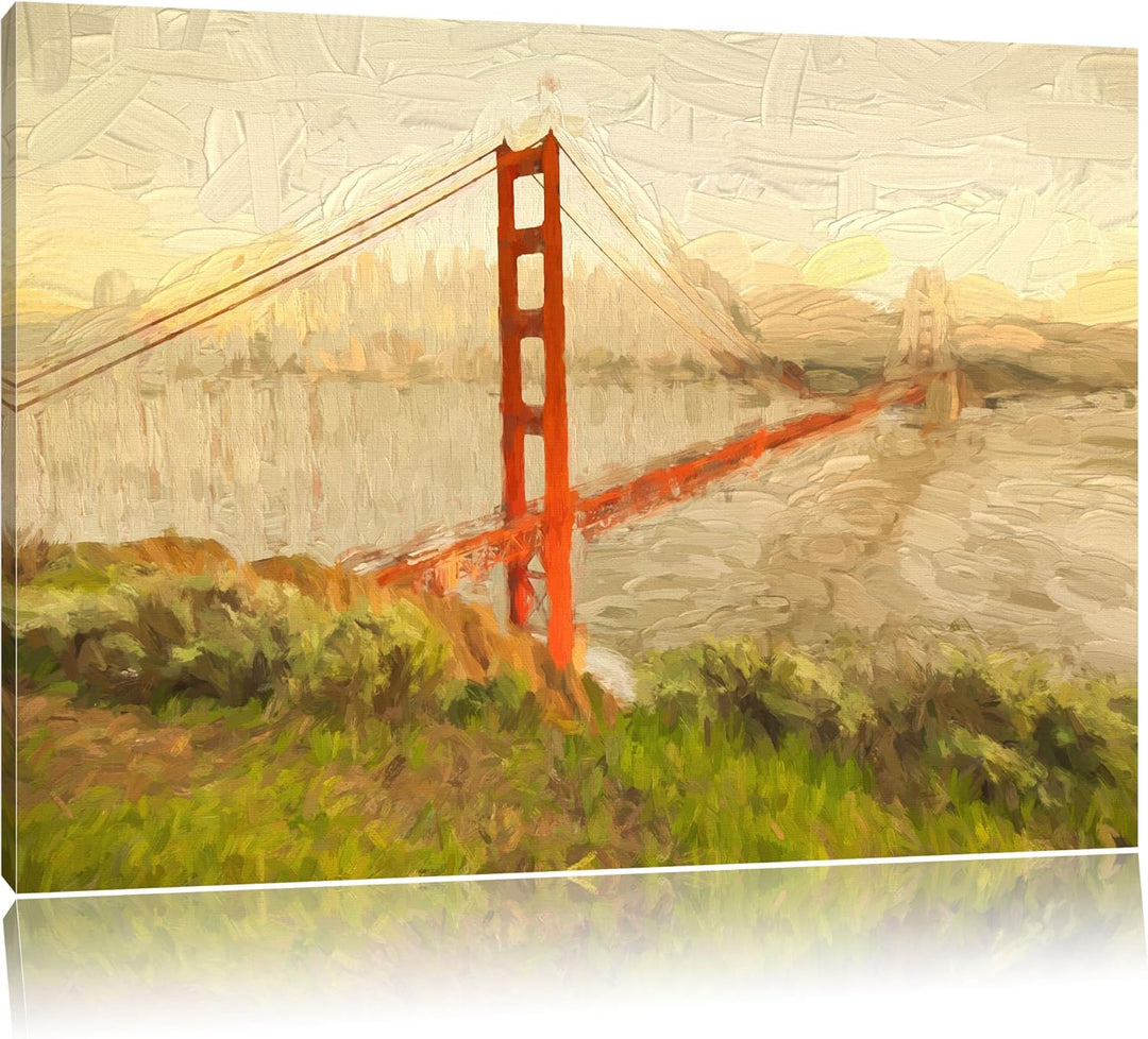 Pixxprint Golden Gate Bridge in San Francisco Pinsel Effekt, Format: 100x70 auf Leinwand, XXL riesig