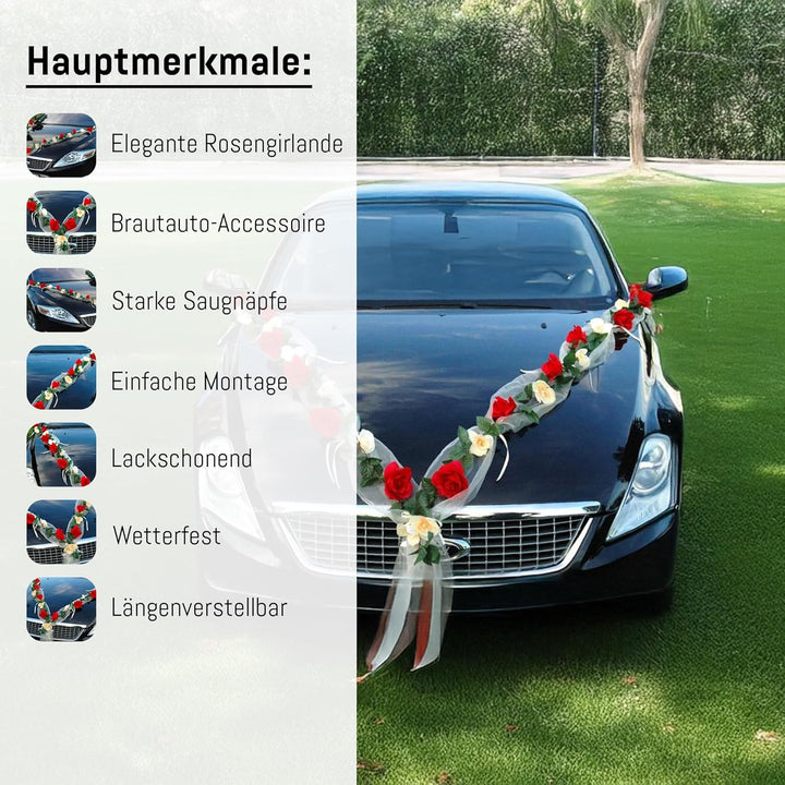Rosen Girlande Braut Paar Rose Deko Dekoration Autoschmuck Hochzeit Car Auto Wedding ®Auto-schmuck D