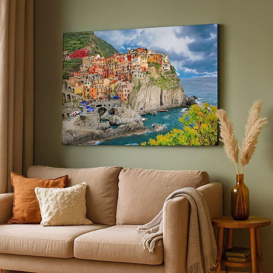 Bilder auf Leinwand 100x70cm Leinwandbild Italien küste felsen landschaft Gross Wanddeko Bild Schlaf