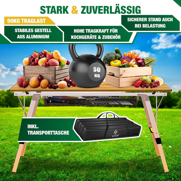 KESSER® Campingtisch faltbar Klapptisch mit Aluminiumrahmen Aufrollbare Tischplatte Falttisch klappb