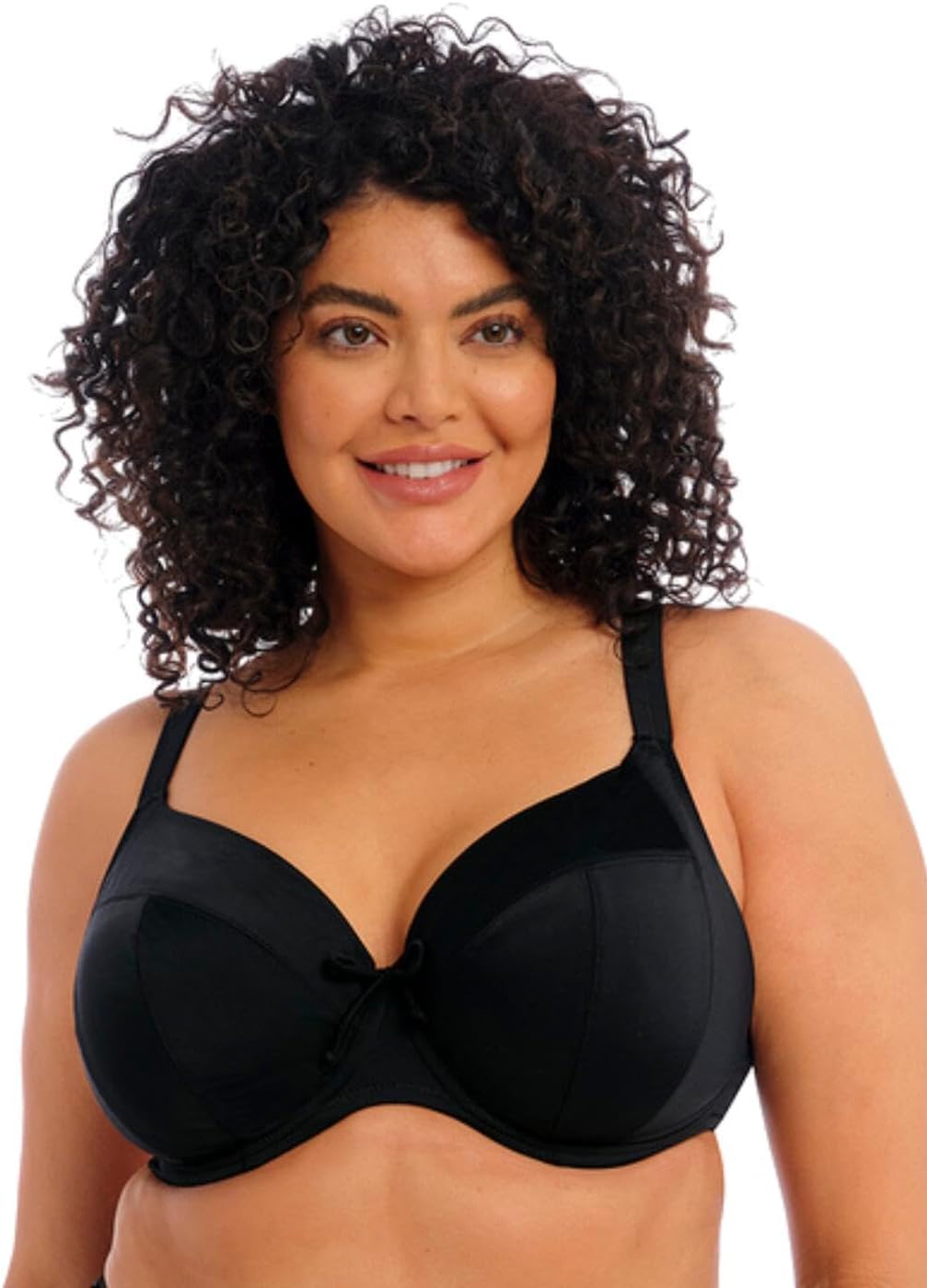 ELOMI Schwimmen Einfarbig Segeln Bügel Plunge Bikini Top (38GG, Schwarz)