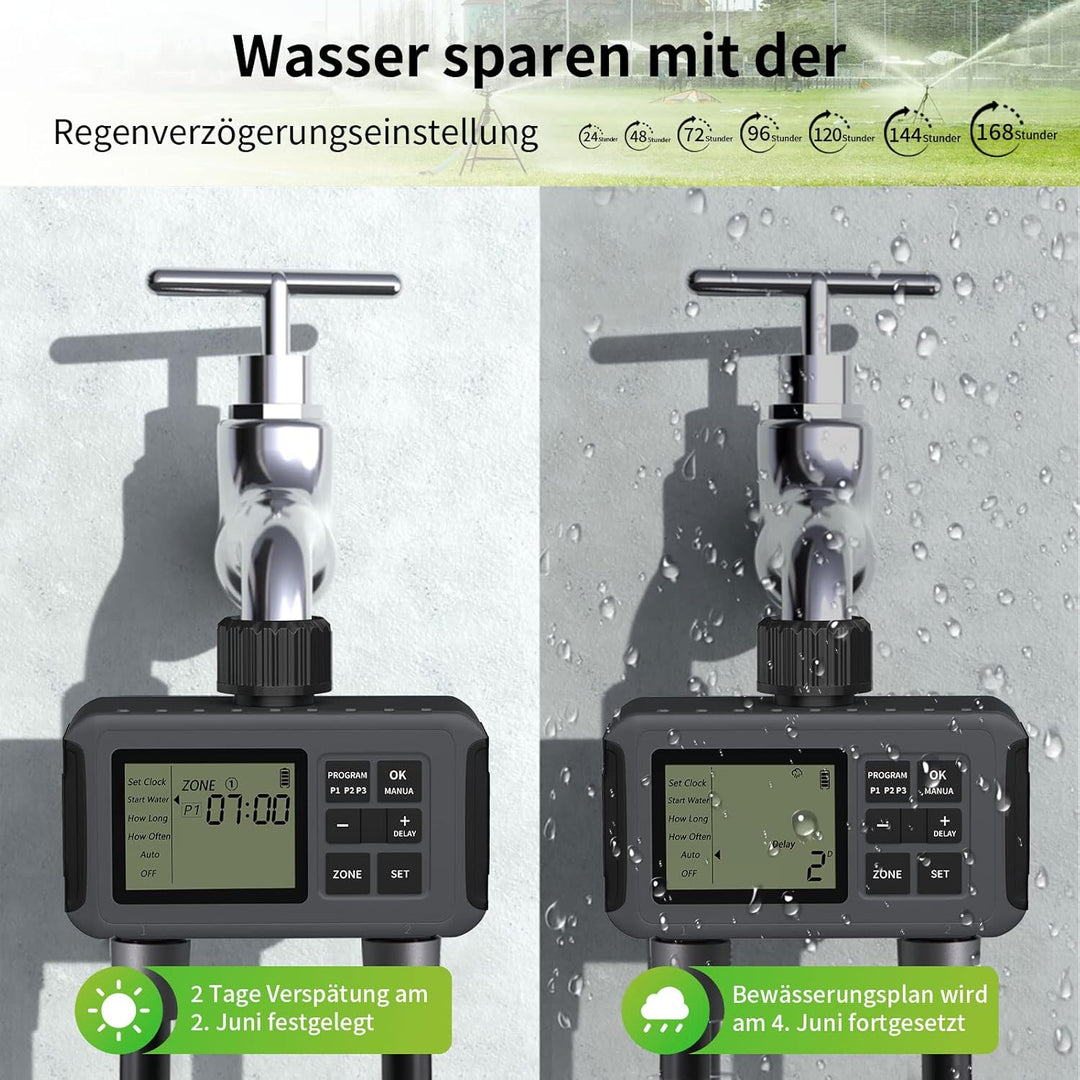 Bewässerungscomputer 2 Ausgänge, Smarte Bewässerungsautomat 3/4 Zoll Anschluss, Bis zu 6 Bewässerung