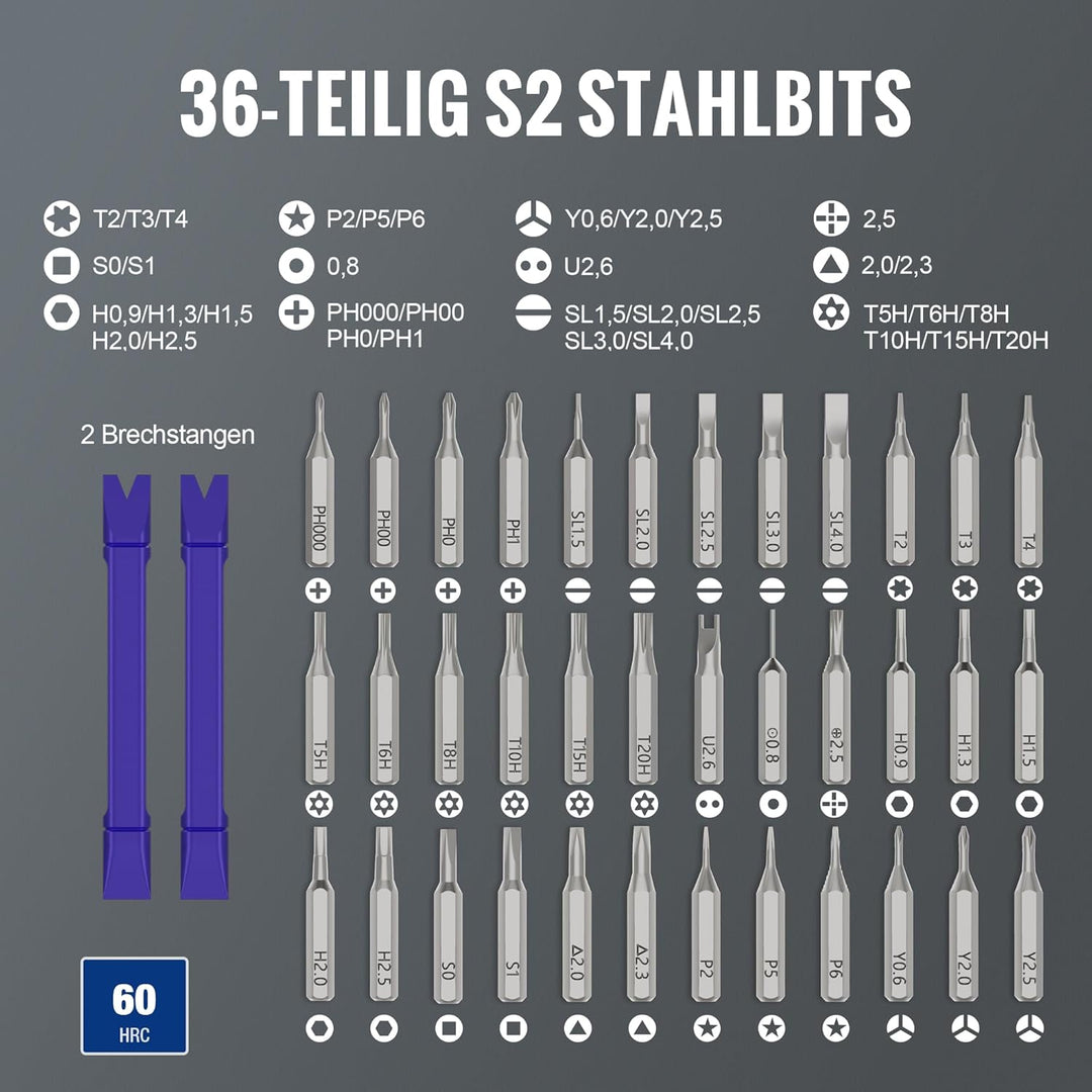 WORKPRO 42-in-1 Elektrischer Schraubendreher Set, Feinmechaniker Schraubendreher Set mit 36 S2-Bits,