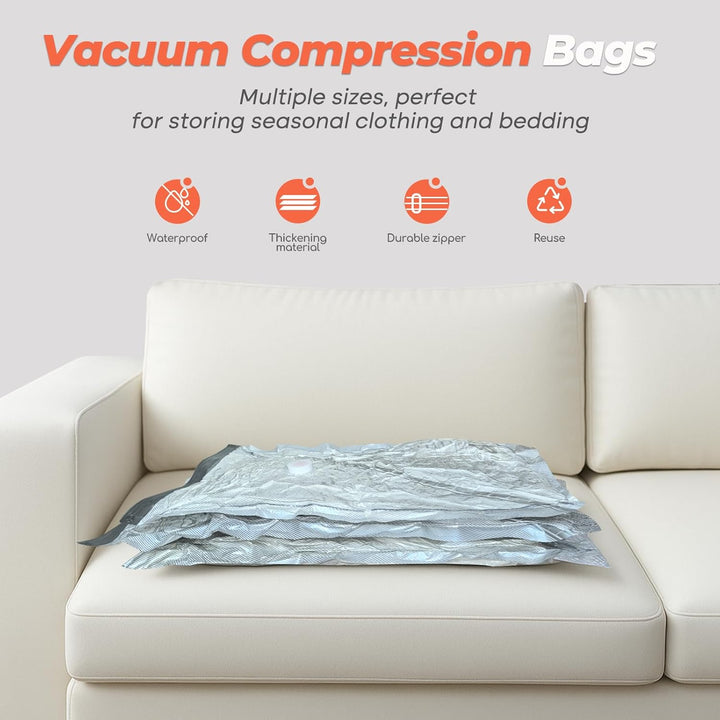 Vacbird Vakuumbeutel für Kleidung mit Kabelloser Vakuumpumpe, 12 Stück (4x 47x64cm, 4x 54x74cm, 4x 6