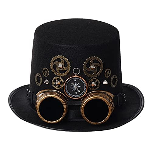 COSDREAMER Unisex Steampunk Brille Top Hüte Halloween Cosplay Hut (58 cm) Schwarz 8 M, Schwarz 8 M
