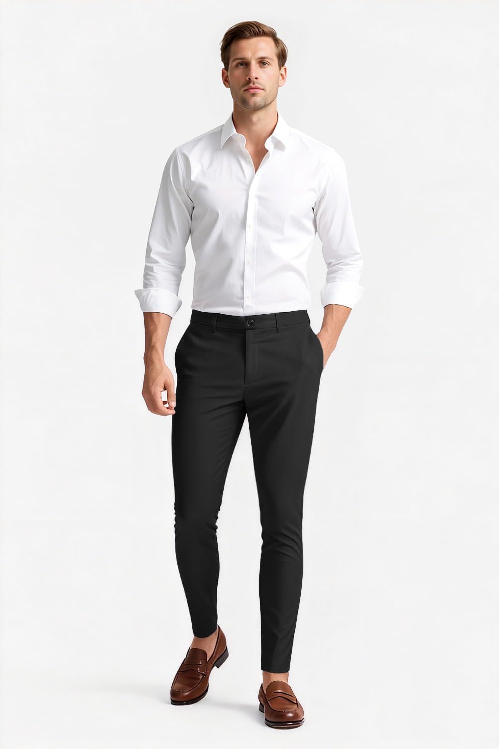 GINGTTO Herren Chino Hose Skinny Chinohose Casual mit Stretch Designer Hose Stoffhose 28W / 30L Schw