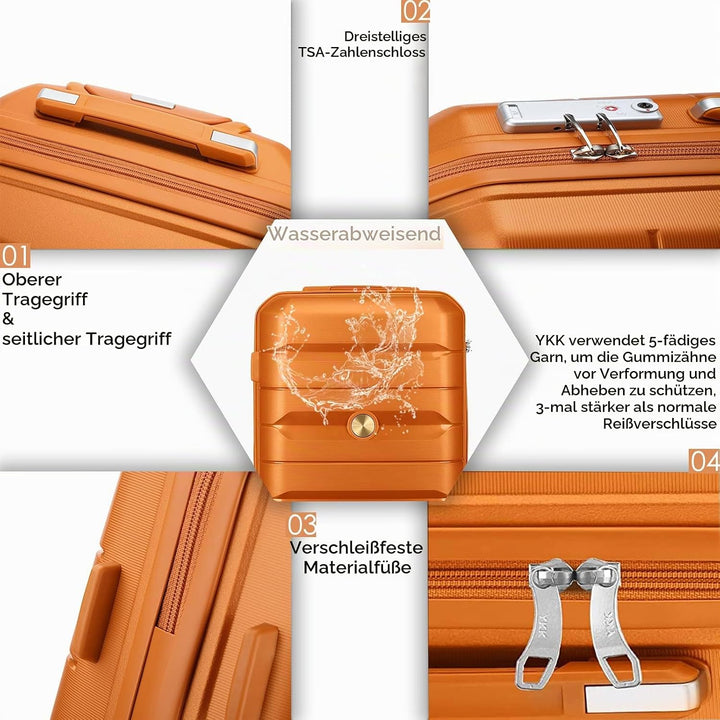 Sea choice Hartschalenkoffer Set 4 Teilig S/M/L/XL Rollkoffer Handgepäck 100% PP Reisekoffer mit 360